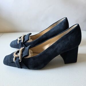 Alex Marie Suede Block Heel Pumps Size 12 Square Toe Chain Detail Slip-on Shoes